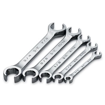 SK 381 SuperKrome 5 Piece 6 Point 1/4-inch to 7/8-Inch Flare Nut Wrench Set SK Hand Tools SK 381 SuperKrome 5 Piece 6 Point 1/4-inch to 7/8-Inch Flare Nut Wrench Set SK Hand Tools